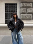 Black Cropped Fur Collar Jacket