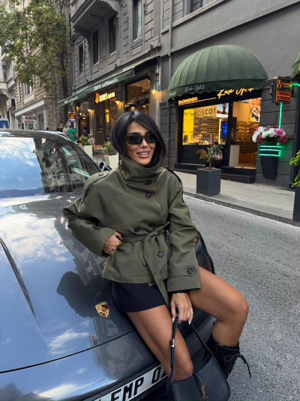 Khaki Oversize Belted Jacket