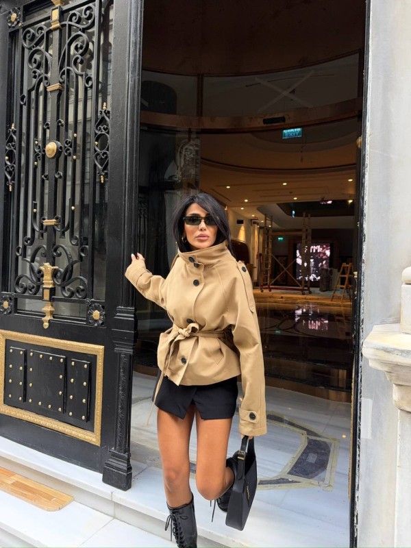 Coffe Oversize Belted Jacket