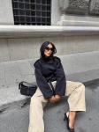  Black Oversize Belted Jacket