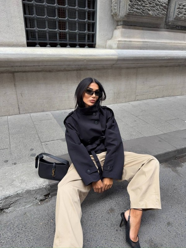  Black Oversize Belted Jacket