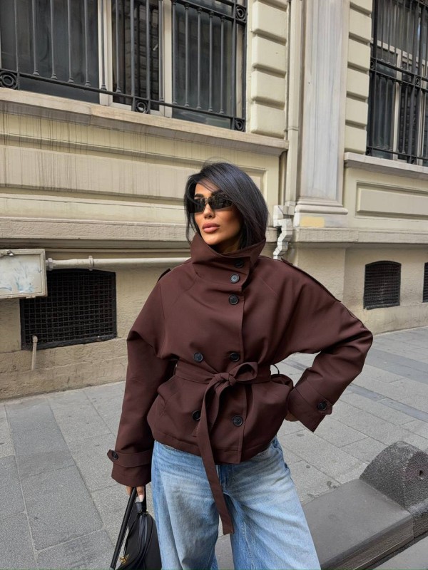 Brown Oversize Belted Jacket