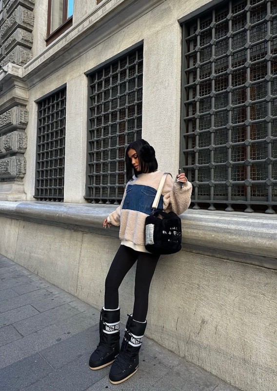Shearling Denim Sweatshirt