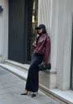 Oversize Faux Leather Jacket Bordeaux