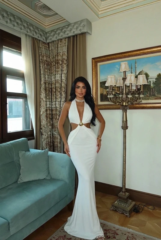 3494 Monaco Eclipse White – maxi cut-out gown